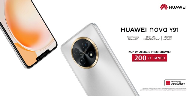 Smartfon Huawei nova Y91 z superbaterią 7000 mAh debiutuje w Polsce
